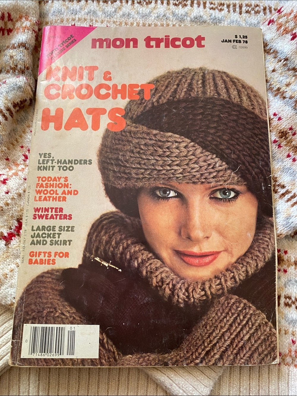 Mon Tricot Knit & Crochet Hats Vintage Magazine Cover - Brown Knit Hat